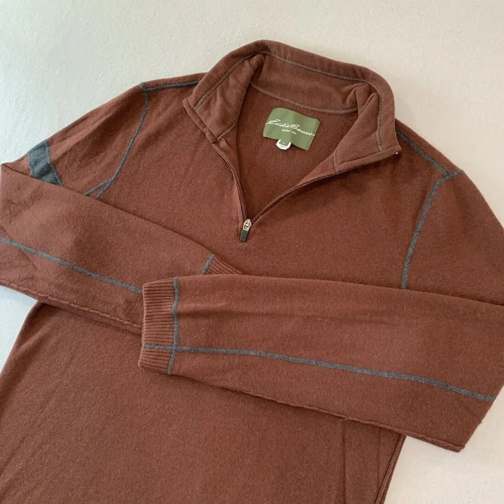 Eddie Bauer XLT BURGUNDY 1/4 Zip Mens‎ Long Sleeve Pullover EXCELLENT FAST Ship